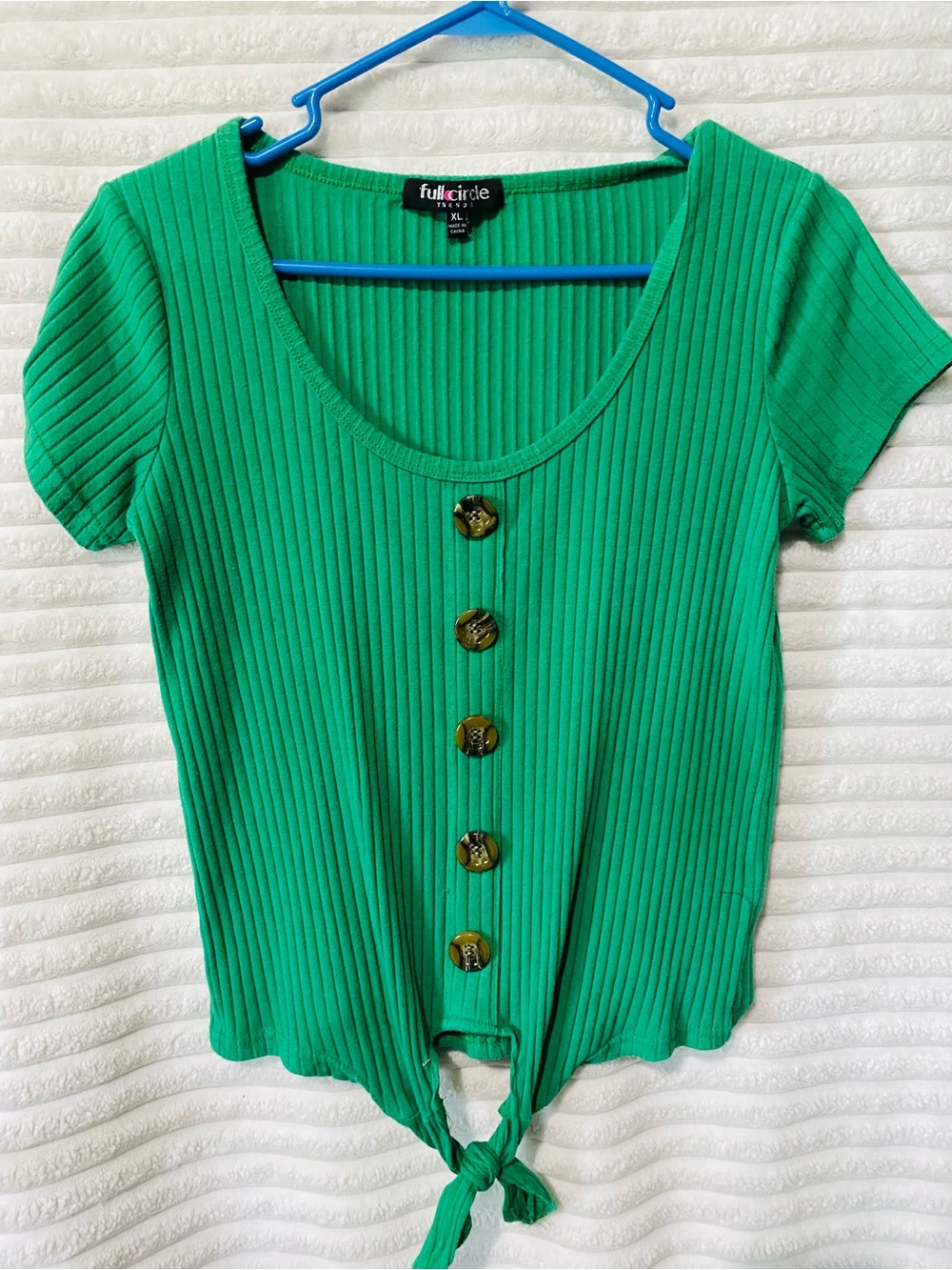 Full Circle Green Ribbed Button-Up Tee